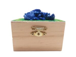 Houten schatkistje met draak en edelstenen